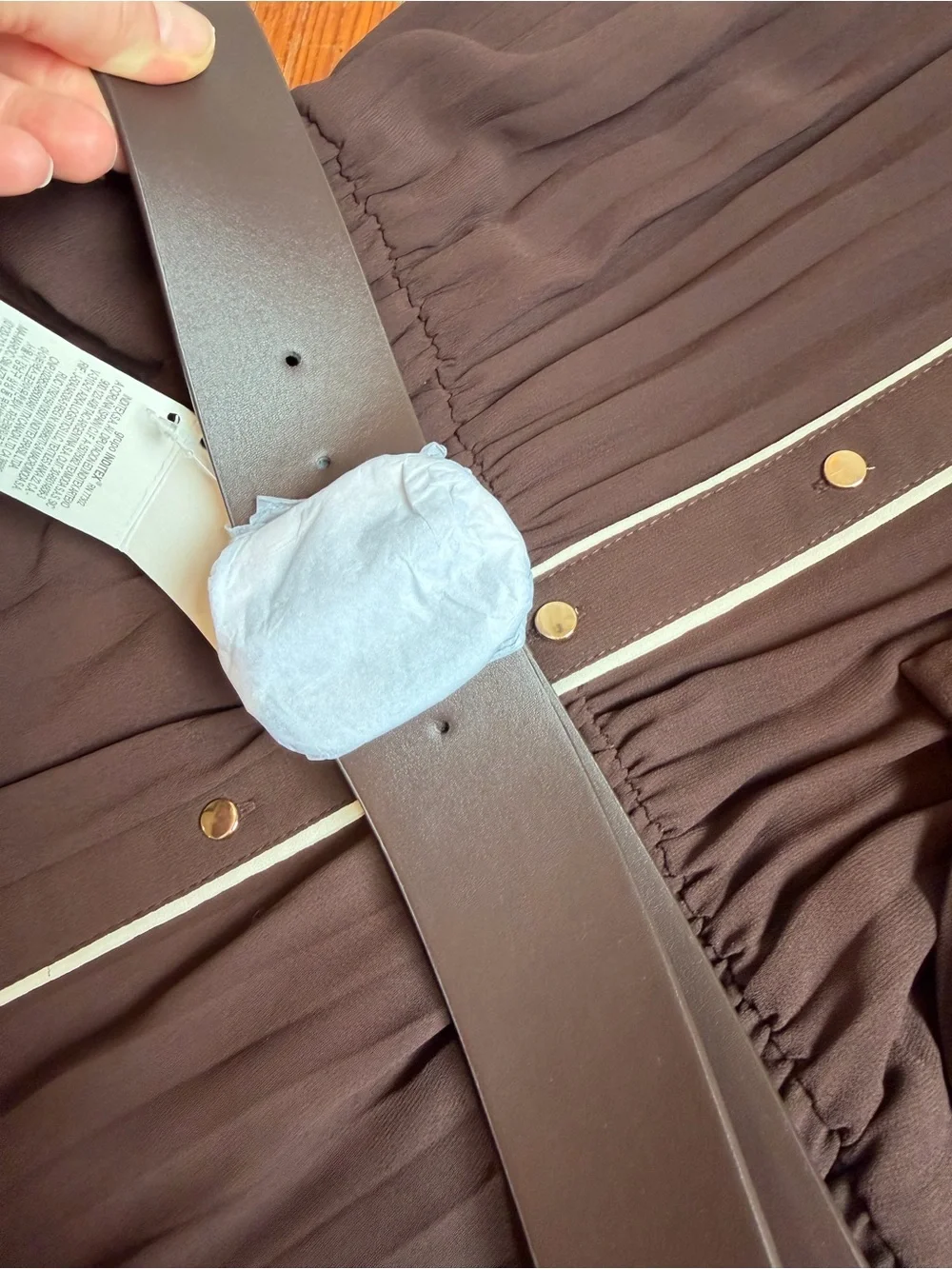 **SOLD** Zara Chocolate Brown Shirtdress with Cream Piping - Picture 3 of 5